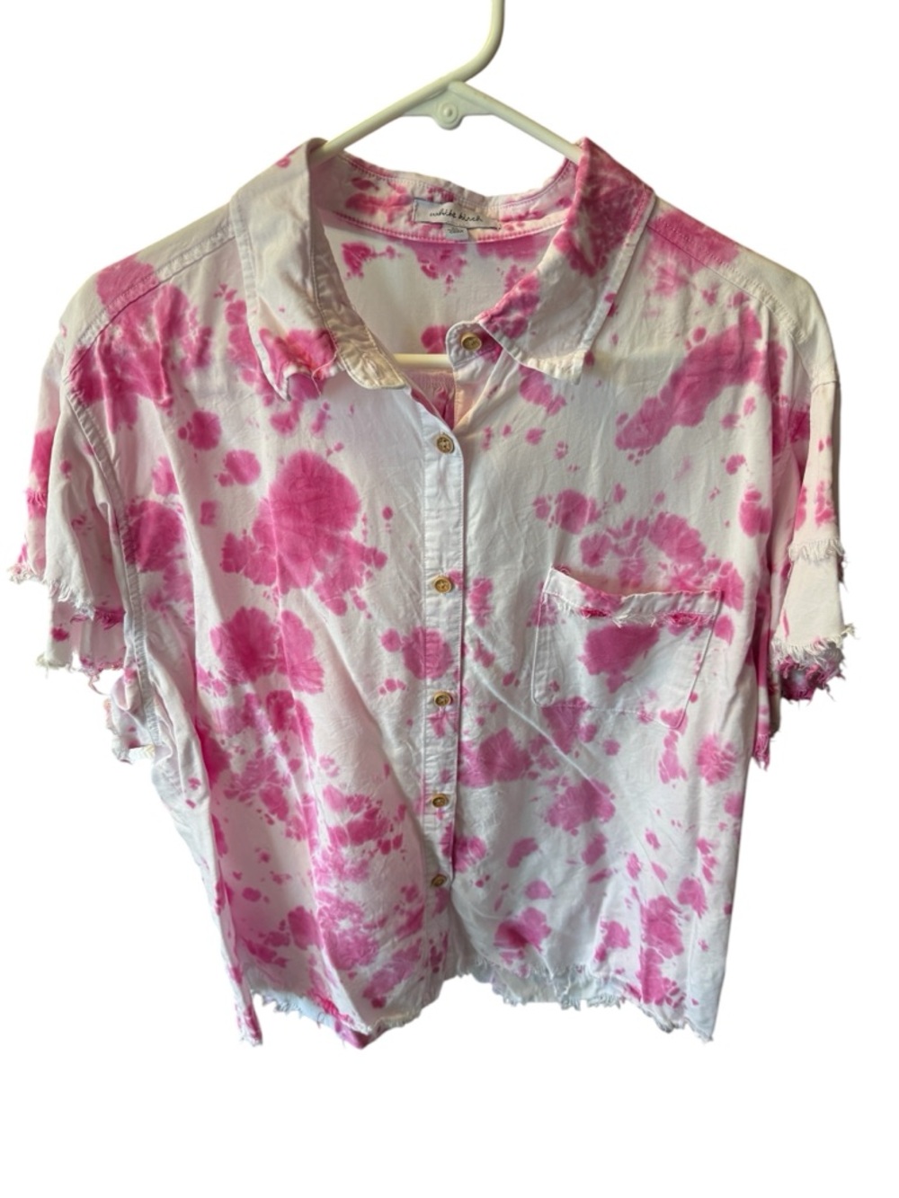 Raw edge tie dye button up XL